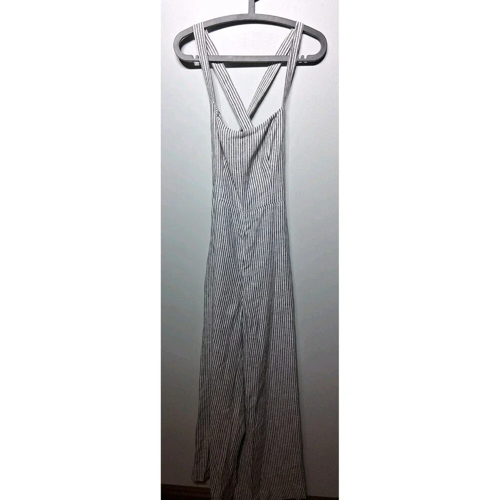Reformation Women's Autumn Linen Jumpsuit Vineyard Stripes Open Back Size 8 NWT
